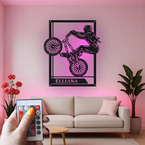 Vista alternativa de Cartel de metal personalizado con luz LED de ciclista BMX regalo para ciclistas decoración de garaje o dormitorio 1