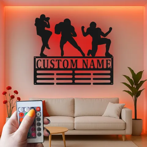 Vista alternativa di Insegna in metallo personalizzata con giocatore di football | Arte murale LED personalizzata per camera ragazzi | Decorazione con nome atleta per tifosi sportivi