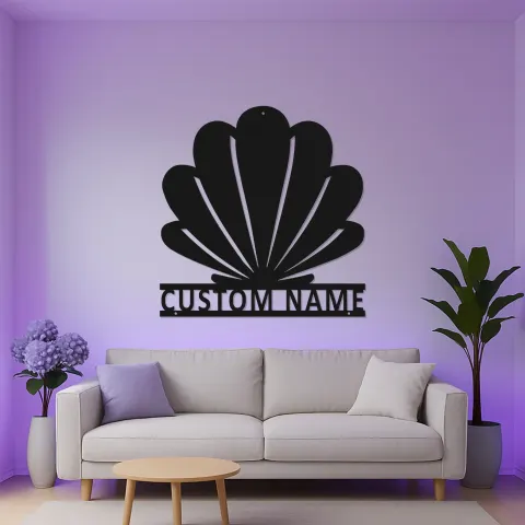 Vista alternativa de Arte de Metal de Concha de Vieira | Decoración Personalizada para Casa de Playa | Cartel Náutico Personalizado con LED