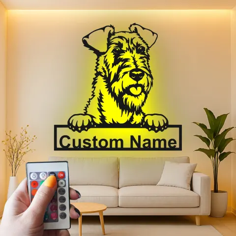 Vue alternative de Décoration murale en métal LED personnalisée en forme de terrier Airedale - Cadeau pour les amoureux des chiens - Décor pour le salon
