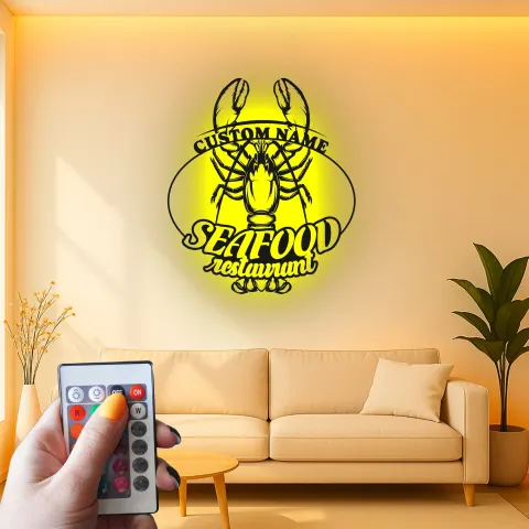 Vista alternativa di Insegna LED Personalizzata con Aragosta | Insegna in Metallo per Ristorante di Pesce | Decorazione Nautica Personalizzata per Bar & Regalo per Cucina Costiera