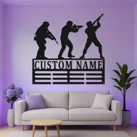 Vue alternative de Silhouette de Soldat Personnalisée | Décoration Murale en Métal LED Militaire Personnalisée | Décor Patriotique pour Anciens Combattants et Familles de l'Armée