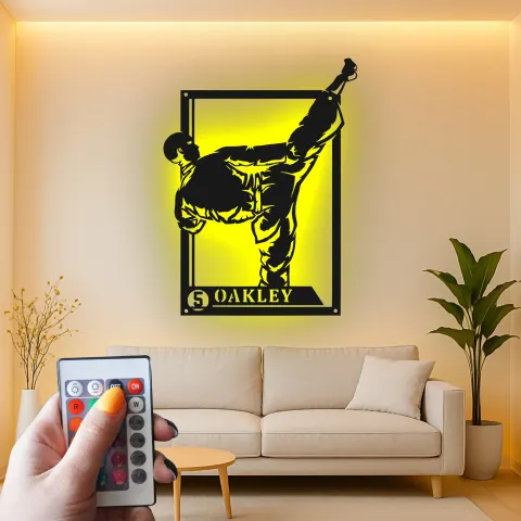 Karate LED Metal Wall Art | Personalized Martial Arts Sign | Custom Fighter Name Decor for Dojo & Home Gym | Taekwondo Gift alternate view