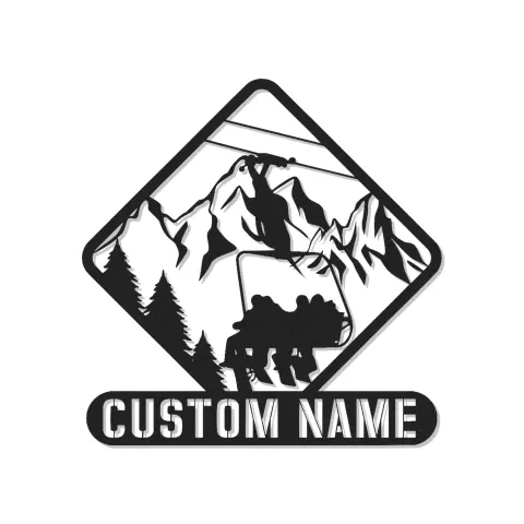 Custom Ski Lift Metal Sign | Personalized Mountain LED Wall Art | Ski Lodge Decor & Gift for Skiers