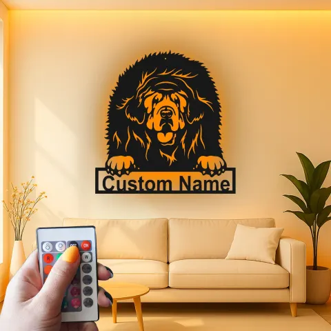Tibetan Mastiff Metal Wall Art | Custom Dog Portrait LED Sign | Personalized Pet Lover Gift | Realistic Home Decor alternate view