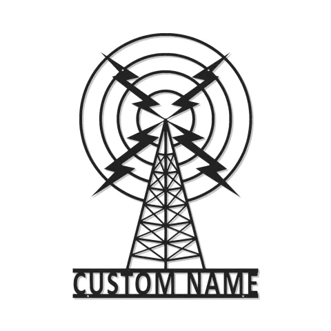 Personalisierte Metall-Schild eines Funkmastes | LED Vintage Broadcasting Kunst | Individuelles Geschenk für Funkamateur | Retro Studio Wanddekoration