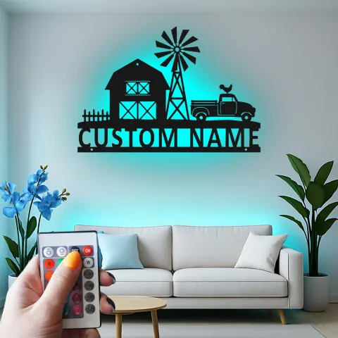 Vista alternativa de Cartel de metal personalizado con luz LED de camión de granja, regalo rústico personalizado para decoración del hogar en salón de campo