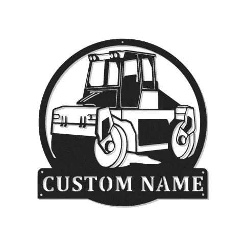 Road Roller LED Metal Sign | Custom Construction Vehicle Art | Personalized Heavy Equipment Decor for Operator Gift or Man Cave