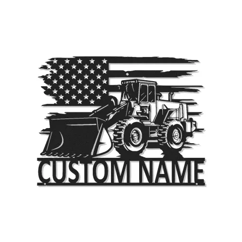Custom Bulldozer American Flag Led Light Metal Wall Art Construction Gift for Him Garage or Workshop Decor