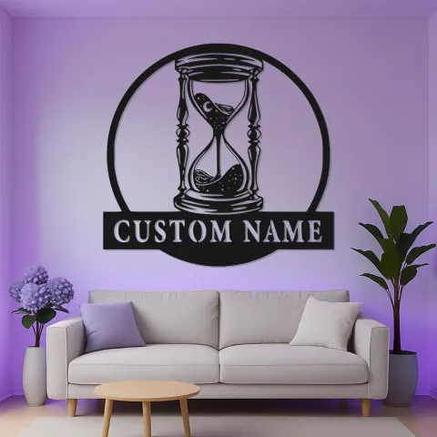 Vue alternative de Panneau LED sablier personnalisé | Art mural en métal personnalisé pour bureau et étude | Décor rétro de minuteur de sable