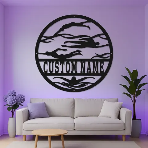 Custom Swimmer LED Metal Sign | Personalized Athlete Wall Art | Competitive Swimming Decor | Swim Team Coach Gift alternate view
