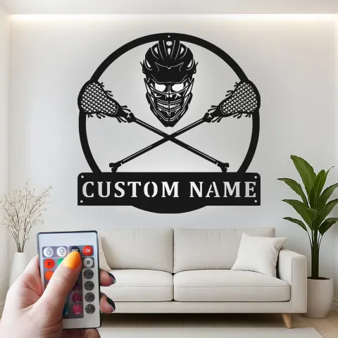 Custom Lacrosse Sign with LED | Personalized Metal Wall Art for Player or Coach | Man Cave Sports Decor alternate view