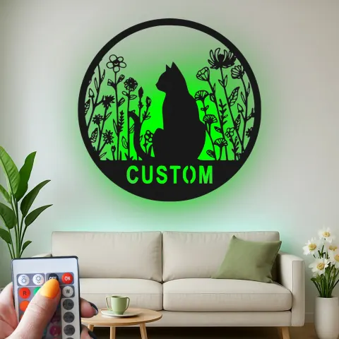 Custom Cat Silhouette Led Light Metal Wall Art Personalized Gift for Cat Lovers Bedroom or Living Room Decor 1 alternate view