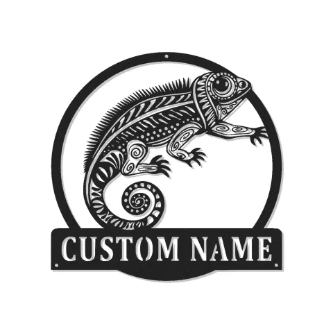Décoration murale en métal personnalisée avec lumière LED en forme de caméléon - Cadeau personnalisé pour les amoureux des reptiles, décor pour le salon ou le bureau