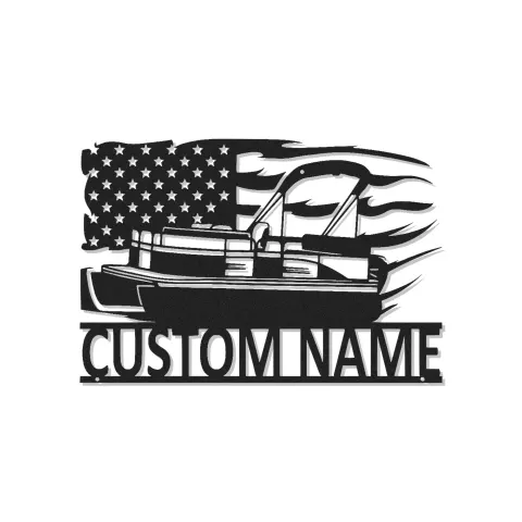 Cartel de Metal Personalizado de Barco Pontón | Arte Mural LED de Bandera Americana | Decoración Personalizada para Casa de Lago | Regalo Náutico