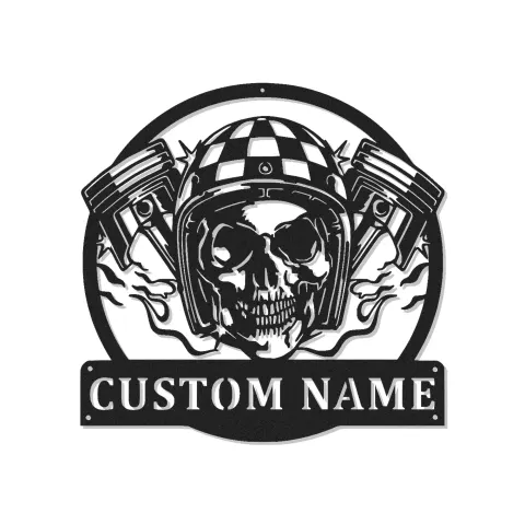 Personalisiertes Biker Skull LED Schild | Individuelle Motorrad Metall Wandkunst | Vintage Garagen Dekor für Männer