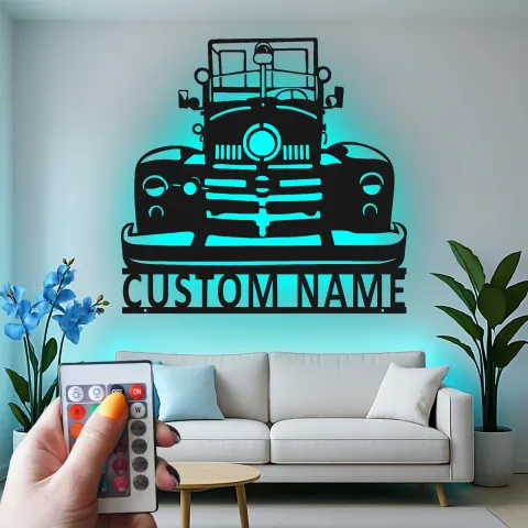 Personalisierte Vintage-Truck LED-Licht Metall-Wandkunst Geschenk für Auto-Enthusiasten Garagen-Dekor alternative Ansicht