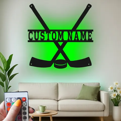 Vista alternativa de Cartel LED de hockey personalizado | Decoración mural de metal a medida | Decoración para sala de juegos y habitación juvenil | Regalo para jugador de hockey