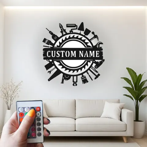 Custom Handyman Tools Sign | Personalized LED Metal Wall Art for Workshop or Garage | Carpenter & Craftsman Gift alternate view