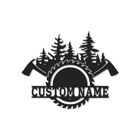 Insegna in metallo LED personalizzata Asce Incrociate | Arte murale LED per sega circolare | Decorazione personalizzata per lumberjack | Regalo per falegname | Insegna per cabin rustica