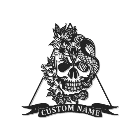 Arte Mural de Metal LED de Calavera Gótica y Serpiente | Decoración Personalizada para Estudio de Tatuajes | Cartel de Nombre Personalizado para Bar en Casa