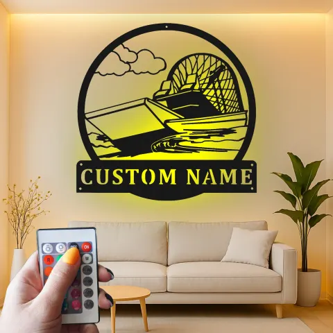 Vista alternativa di Insegna in metallo LED personalizzata per airboat - Regalo per appassionati di nautica - Decorazione per man cave