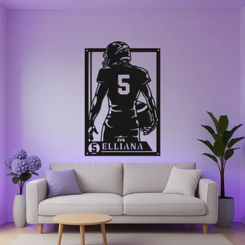 Personalisierte Fußballspieler-Metall-Wandkunst | Individuelles LED-Schild mit Name & Nummer | Teenager-Zimmer-Dekor | Sportlergeschenk alternative Ansicht