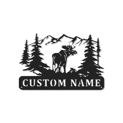 Panneau en métal orignal personnalisé avec LED | Art mural animalière pour décoration de chalet | Plaque de nom de lodge rustique