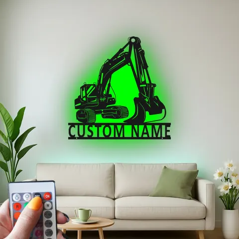 Custom Excavator Metal Sign | LED Light Wall Art | Construction Decor | Gift for Equipment Operator | Personalized Garage Sign alternate view
