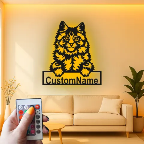 Custom Maine Coon Cat Led Light Metal Wall Art Personalized Pet Lover Gift Bedroom or Living Room Decor alternate view