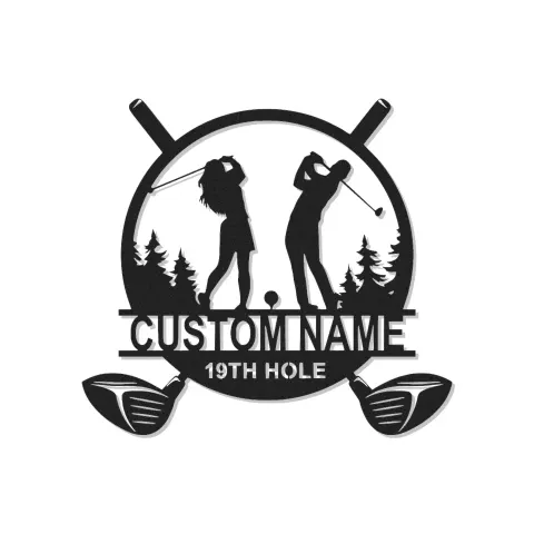 Insegna golf personalizzata con LED | Arte da parete in metallo personalizzata per man cave | Regalo per coppia golfista 19th Hole