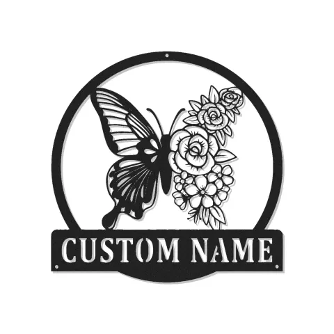 Insegna in metallo personalizzata con farfalla e fiori LED, regalo personalizzato per amanti del giardino, decorazione per camera da letto o patio