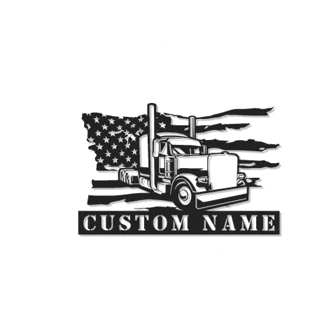 Insegna in Metallo LED per Camion Semi Personalizzata | Arte da Parete con Bandiera Americana | Targa con Nome Camionista Personalizzata | Decorazione per Garage e Man Cave Big Rig