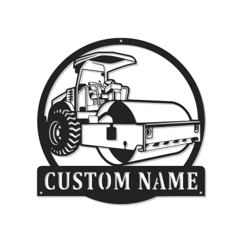 Insegna per Costruzione Road Roller | Insegna in Metallo LED Personalizzata | Decorazione per Macchinari Pesanti per Garage o Ufficio