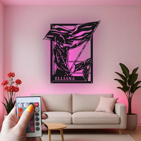 Personalisierte LED-beleuchtete Metall-Wandkunst mit Color-Guard-Silhouette – Geschenk für Performer und Schlafzimmerdeko alternative Ansicht