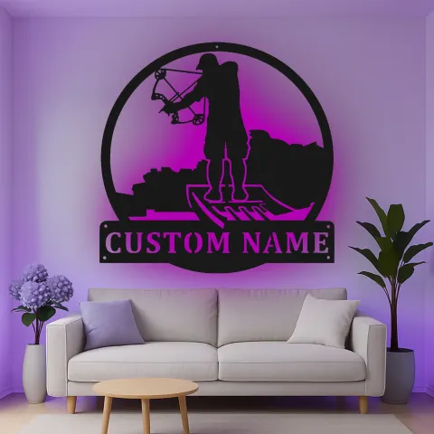 Vista alternativa di Insegna in metallo LED personalizzata per cacciatori di archi - Regalo per appassionati di tiro con l'arco - Decorazione per man cave 1