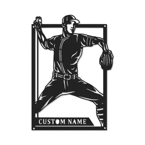 Insegna in metallo personalizzata con luce LED per lanciatore di baseball - Regalo personalizzato per appassionati di sport e decorazione per sala giochi