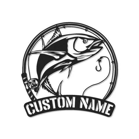 Cartel LED de Pesca Personalizado | Arte Mural de Metal Personalizado | Decoración con Nombre de Pescador para Casa de Campo y Regalo de Cabaña