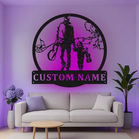Personalisiertes LED-Metall-Wandbild Vater und Kind mit Musikmotiv – Geschenk für Musikliebhaber, Wohnzimmerdeko alternative Ansicht