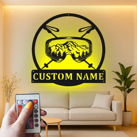 Personalisierte Skibrille-Schild | Individuelle Metall-Wandkunst mit LED | Ski-Hütte & Chalet-Dekor | Geschenk für Skifahrer alternative Ansicht