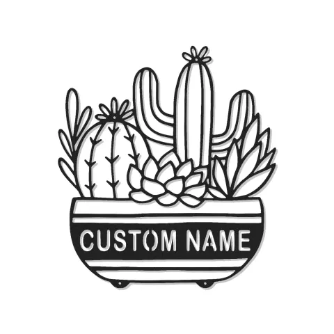 Custom Cactus Succulent Led Light Metal Wall Art Personalized Housewarming Gift Living Room Desert Decor