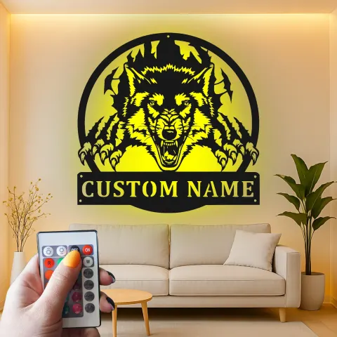 Personalisierte Wolf LED Licht Metall-Wandkunst Geschenk für Ihn Man Cave oder Spielzimmer Dekor alternative Ansicht