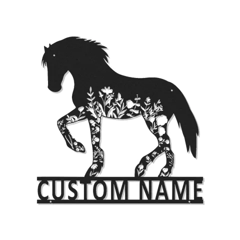 Custom Horse LED Metal Wall Art | Personalized Equestrian Sign with Flowers | Stable & Ranch Decor Gift