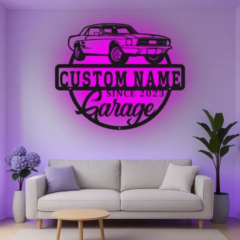 Vista alternativa de Cartel de metal LED de coche deportivo personalizado Regalo para el garaje para entusiastas de coches Decoración de man cave 9
