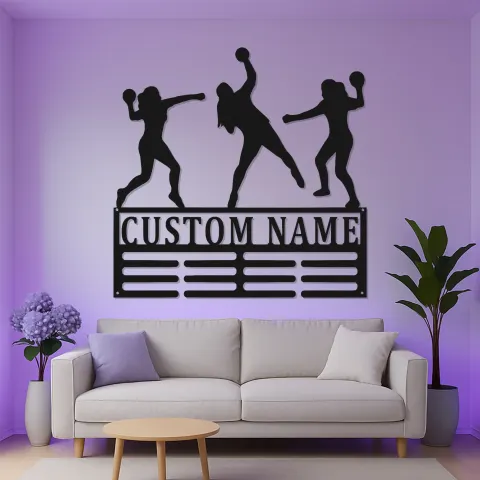 Vue alternative de Panneau LED personnalisé de joueuse de handball | Décoration murale en métal sur mesure | Cadeau pour équipe sportive | Déco de chambre ou salle de sport pour athlète