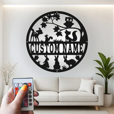 Personalisierte Waldtiere LED-beleuchtete Metall-Wandkunst Geschenk für das Kinderzimmer alternative Ansicht