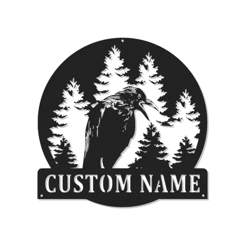 Insegna in metallo LED con foresta di corvi personalizzata Regalo per amanti della natura Decorazione rustica per cabine