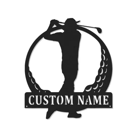 Personalisierte Golfer Metalltafel mit LED | Individuelles Golf Namensschild | Wandkunst für die Hausbar & Geschenk für Papa