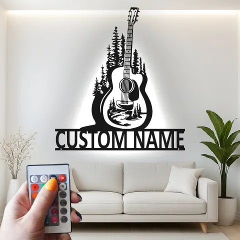 Custom Guitar LED Metal Art | Personalized Musician Name Sign | Studio Decor for Guitar Lover alternate view
