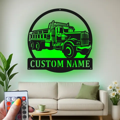 Personalisierte LED-Metall-Wandkunst mit Muldenkipper – Geschenk für Lkw-Fans, Deko für Garage oder Männerzimmer alternative Ansicht